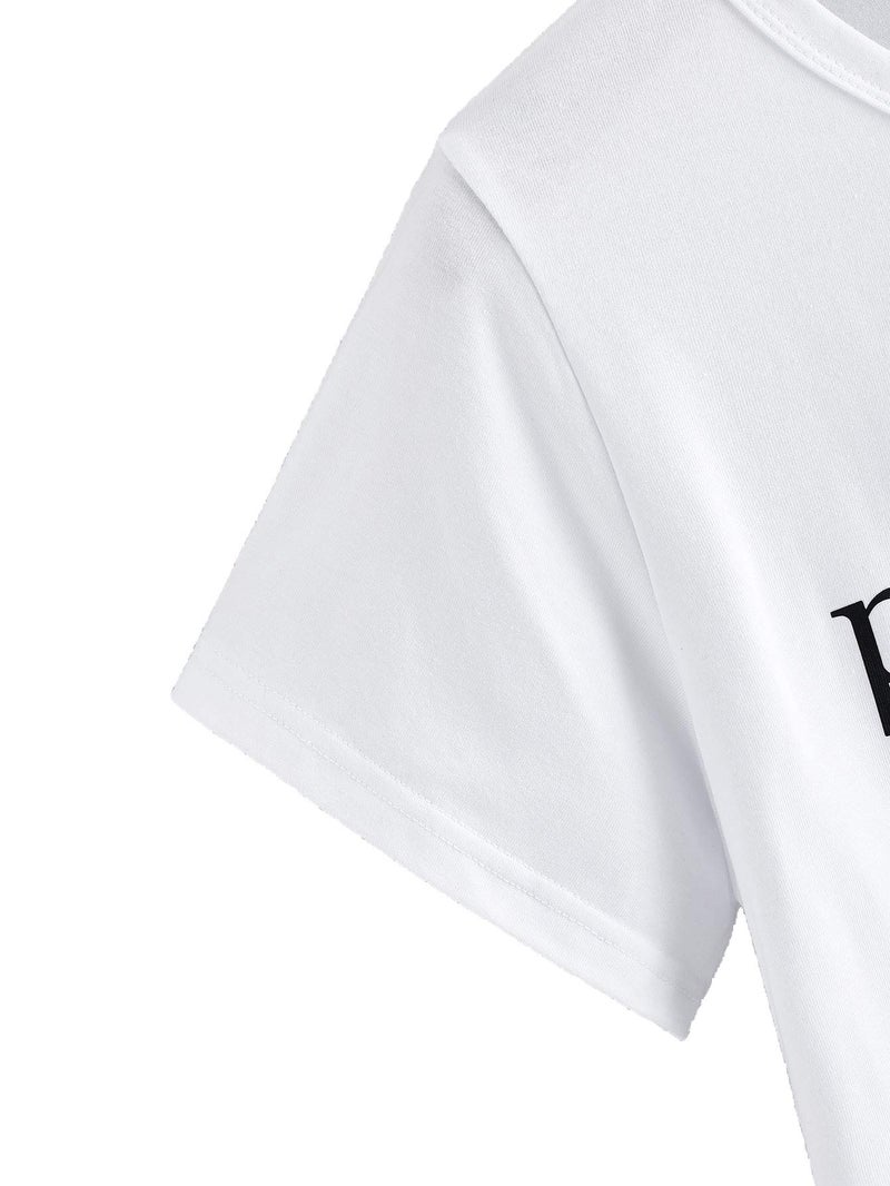 SweatyRocks Women's Summer Letter Print Crop Top T-Shirts Casual Short Sleeve Cropped Tee White S - Image 4